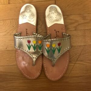 Jack Rogers Sandals Silver with Tulips; Hardly worn Size 9.5